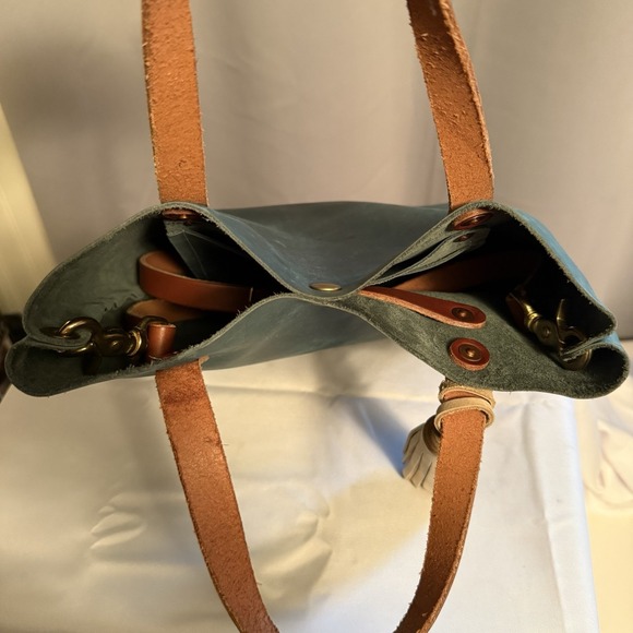 KMM & Co. MINI TOTE BAG ATLANTIC BLUE LEATHER CROSSBODY SHOULDER BAG TASSEL EUC - Picture 8 of 16